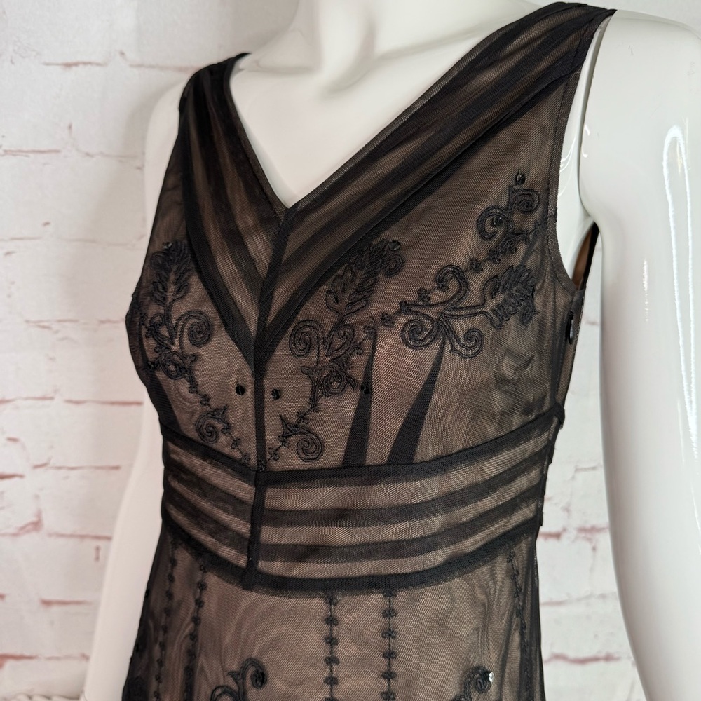 ANN TAYLOR LOFT PETITE 2P Black Embroidered Mesh Overlay Cocktail Party Dress - Picture 13 of 15